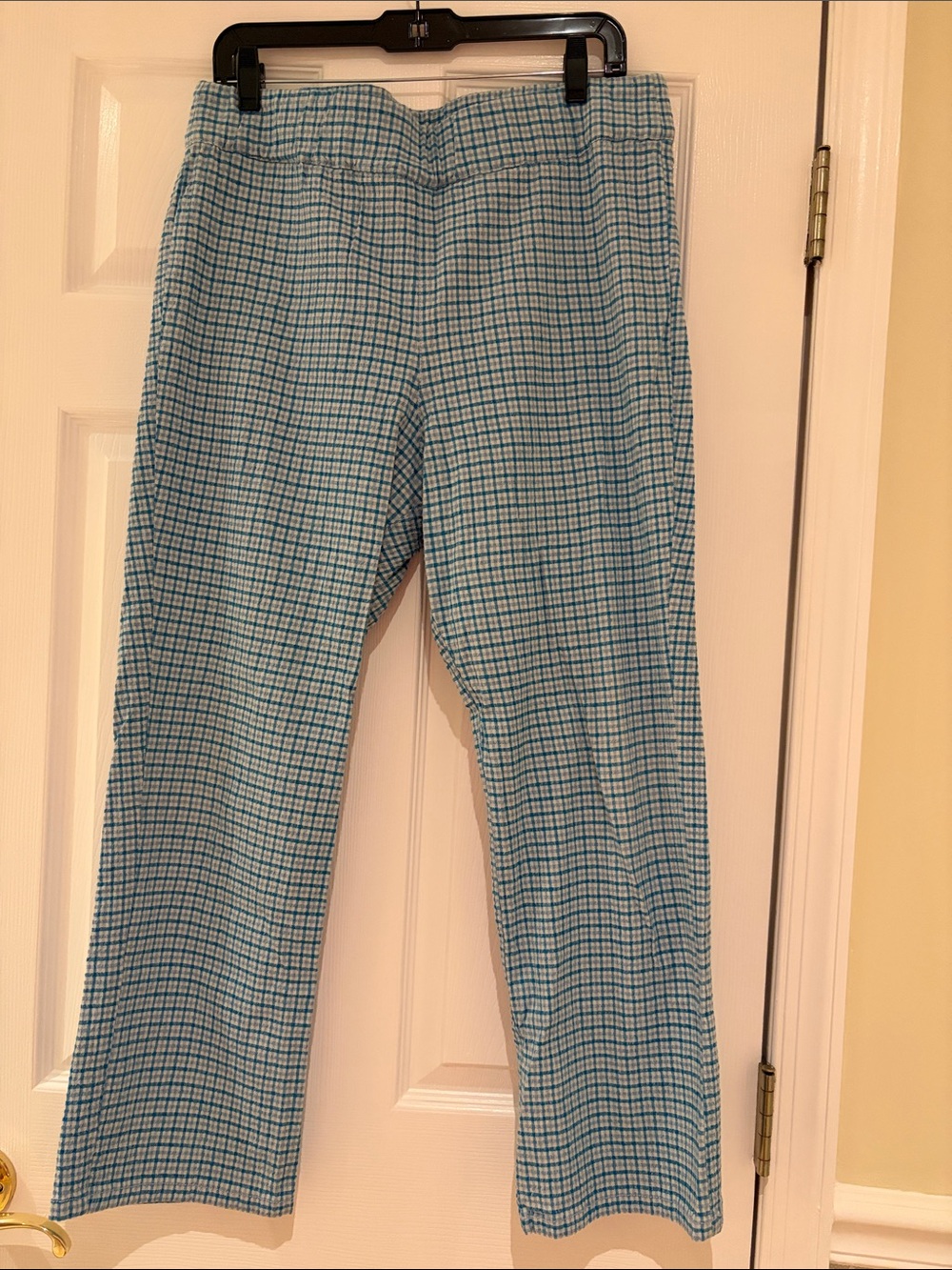 Free People Blue Checked Straight-Leg Trousers